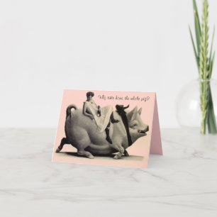 Retro Funny Birthday Card Lady op varkensGezegde Kaart