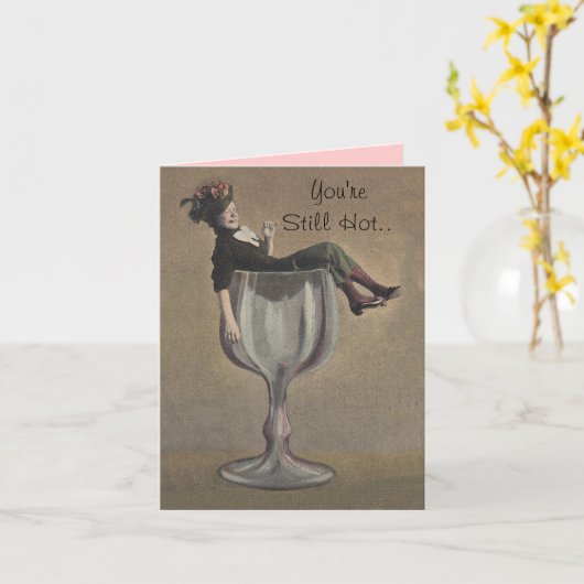 Retro Funny Birthday Card Lady Wine Glass Custom Kaart (Gele Bloem)
