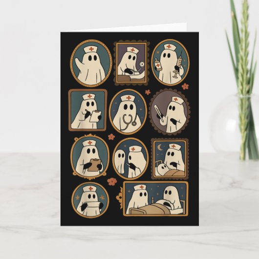 Retro Funny Boo Ghost Spooky Nurse Portrait Pictur Kaart (Voorkant)