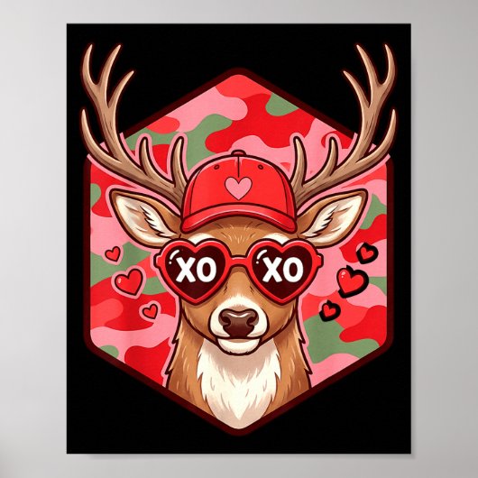 Retro Funny Boys Valentines Day Hunting Deer Camo Poster (Voorkant)