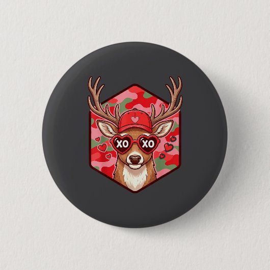 Retro Funny Boys Valentines Day Hunting Deer Camo  Ronde Button 5,7 Cm (Voorkant)