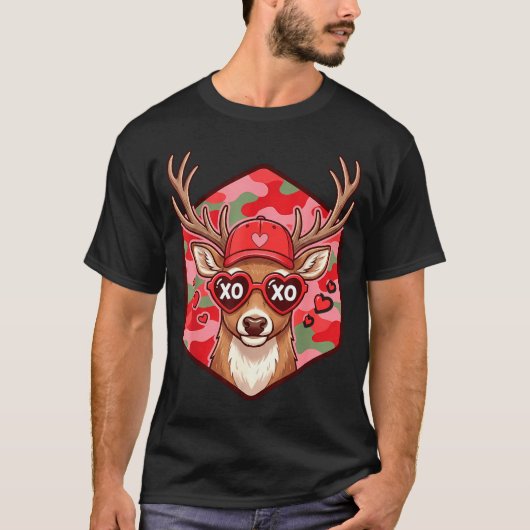 Retro Funny Boys Valentines Day Hunting Deer Camo  T-shirt (Voorkant)