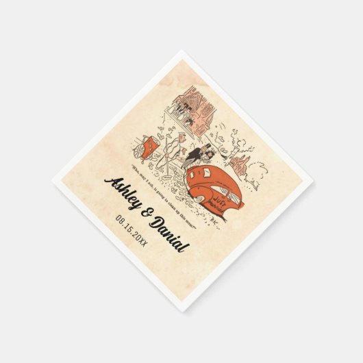  Retro Funny Bride en Groom Rustic Wedding Servet (Hoek)