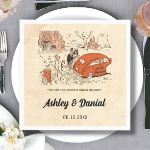  Retro Funny Bride en Groom Rustic Wedding Servet