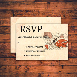  Retro Funny Bride Groom 50s Rustic Wedding RSVP Kaartje