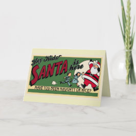 Retro Funny Cartoon Naughty of Nice Cute Custom Feestdagen Kaart