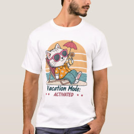Retro Funny Cat Vacation Mode Geactiveerde Strand  T-shirt