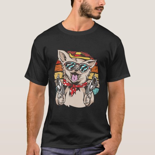 Retro Funny Chihuahua Western Cowboy Dog B T-shirt (Voorkant)