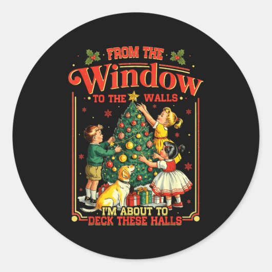 Retro Funny Christmas Holiday From The Windows To Ronde Sticker (Voorkant)