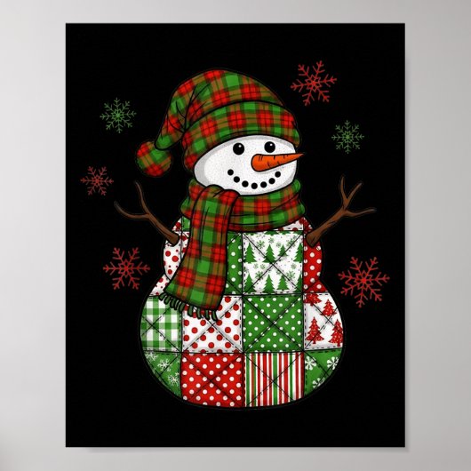 Retro Funny Christmas Patchwork Snowman Xmas Holid Poster (Voorkant)