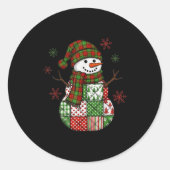 Retro Funny Christmas Patchwork Snowman Xmas Holid Ronde Sticker (Voorkant)