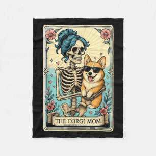 Retro Funny De Corgi Mom Tarot Kaart Skeleton Hall Fleece Deken