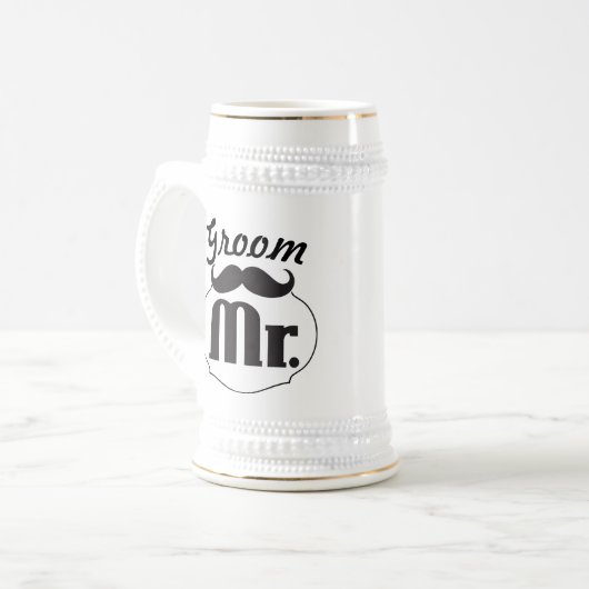 Retro Funny de heer Mustache Groom Bierpul (Voorkant links)