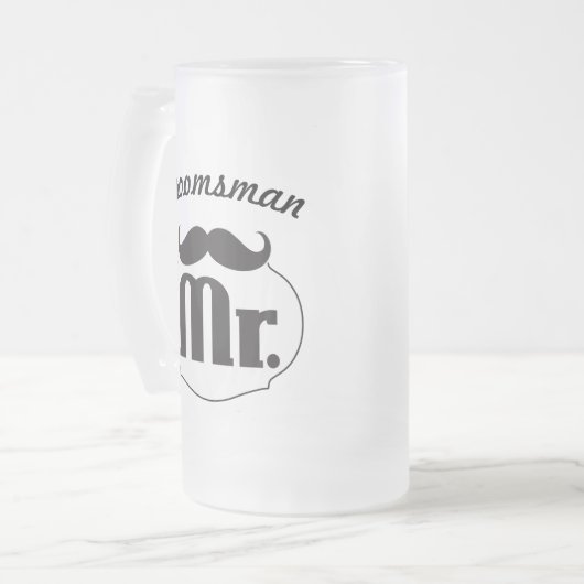 Retro Funny de heer Mustache Groom Matglas Bierpul (Voorkant links)