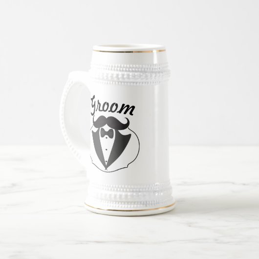 Retro Funny de heer Mustache Tuxedo Groom Bierpul (Voorkant links)