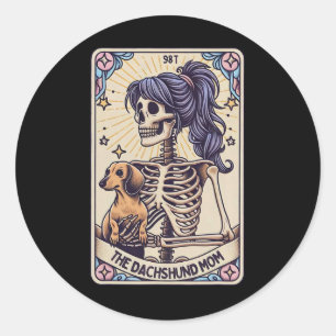 Retro Funny De teckel Mom Tarot Kaart Skelet Ronde Sticker