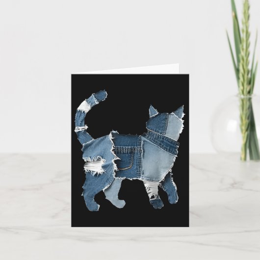 Retro Funny Denim Patch Animal Cat Kaart (Voorkant)