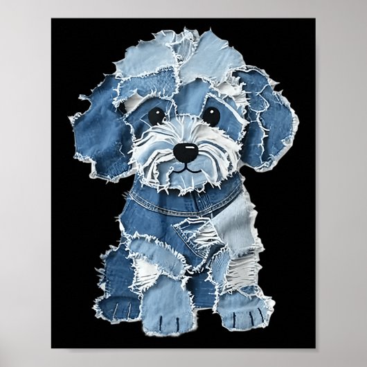 Retro Funny Denim Patch Animal Dog Print (Voorkant)