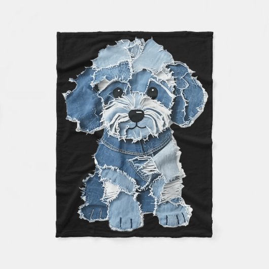 Retro Funny Denim Patch Animal Dog Print Fleece Deken (Voorkant)
