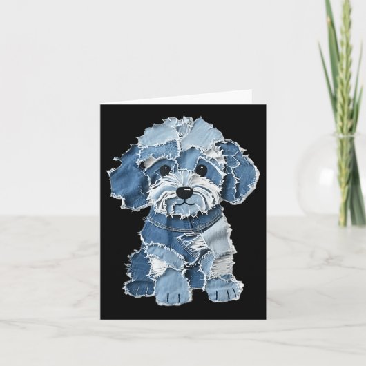 Retro Funny Denim Patch Animal Dog Print Kaart (Voorkant)