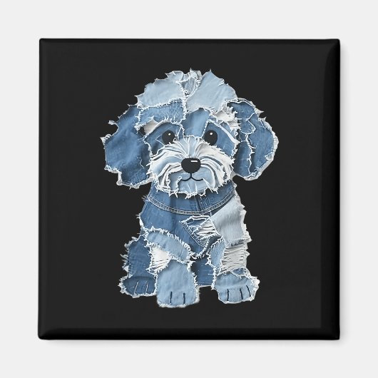 Retro Funny Denim Patch Animal Dog Print  Magneet (Voorkant)