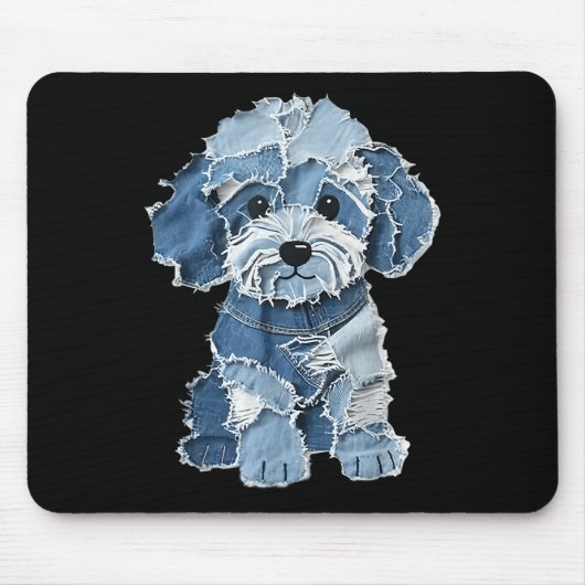 Retro Funny Denim Patch Animal Dog Print  Muismat (Voorkant)