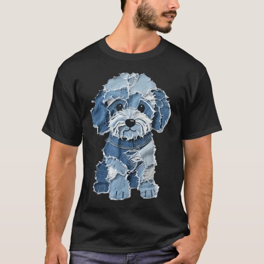 Retro Funny Denim Patch Animal Dog Print  T-shirt (Voorkant)