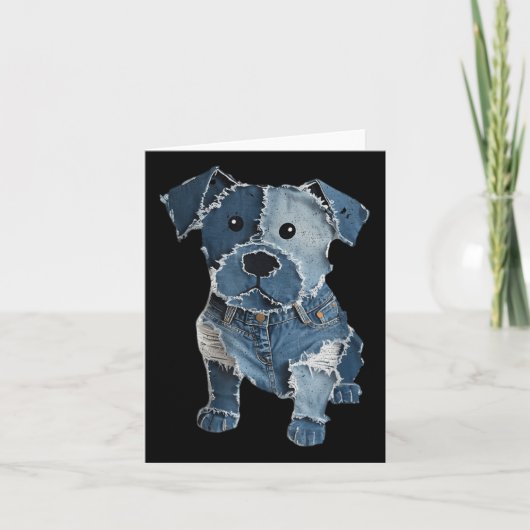 Retro Funny Denim Patch Animal Dog Print voor mann Kaart (Voorkant)