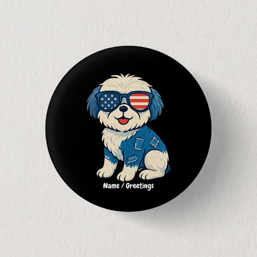 Retro Funny Denim Patch Schattige Huisdier Dog Des Ronde Button 3,2 Cm (Voorkant)