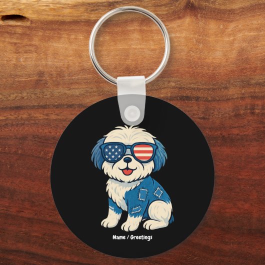 Retro Funny Denim Patch Schattige Huisdier Dog Des Sleutelhanger (Voorkant)