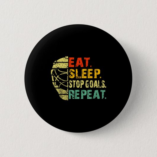 Retro Funny Eat Sleep Stop Goals Repeat Ice Hockey Ronde Button 5,7 Cm (Voorkant)