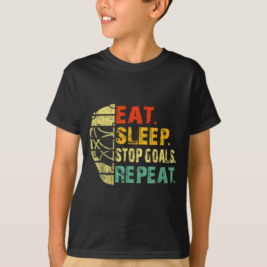Retro Funny Eat Sleep Stop Goals Repeat Ice Hockey T-shirt (Voorkant)