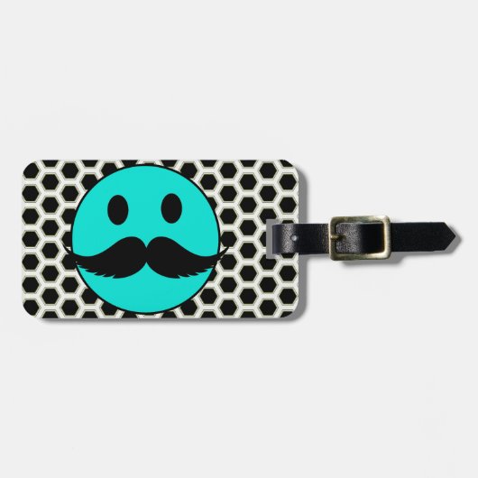 Retro Funny Face met Mustache Stache Bagagelabel (Voorkant horizontaal)