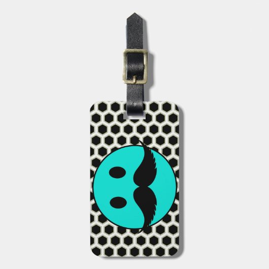 Retro Funny Face met Mustache Stache Bagagelabel (Voorkant verticaal)