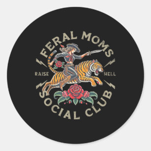 Retro Funny Feral Moms Social Club Sarcastische mo Ronde Sticker