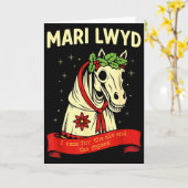 Retro Funny Folklore Skeleton Horse Mari Lwyd Yule Kaart (Gele Bloem)