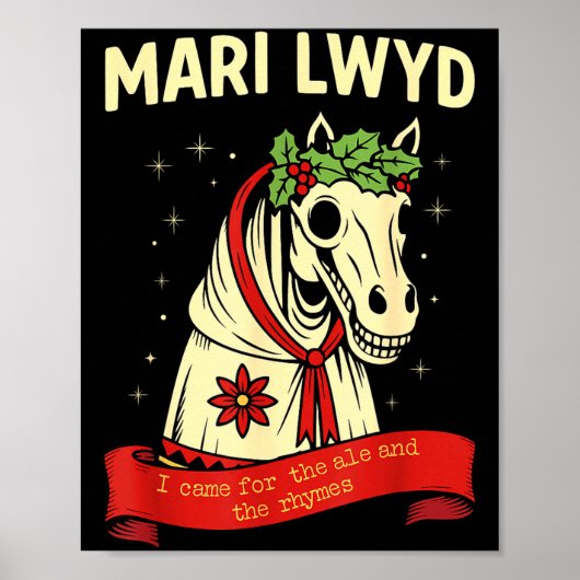 Retro Funny Folklore Skeleton Horse Mari Lwyd Yule Poster (Voorkant)
