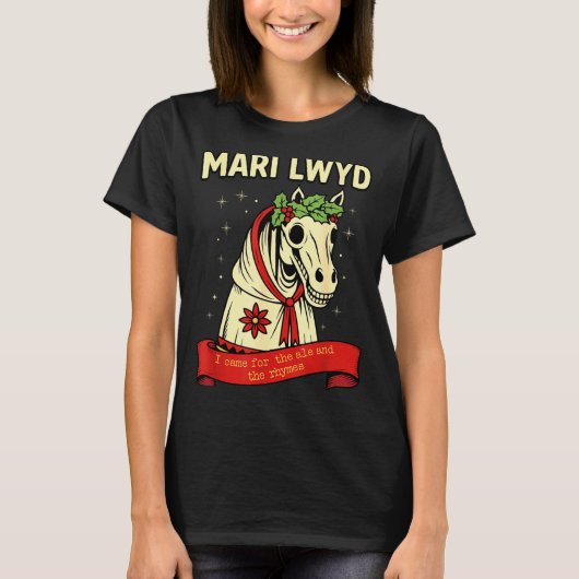 Retro Funny Folklore Skeleton Horse Mari Lwyd Yule T-shirt (Voorkant)