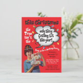 Retro Funny Getting Lit Christmas Cocktail Party Kaart (Staand voorkant)