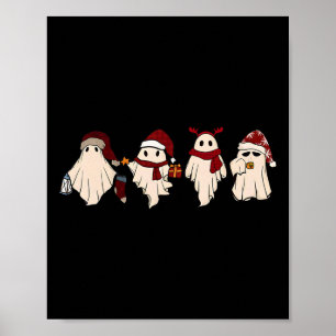 Retro Funny Ghost Santa Sat Schattigee kerstgeeste Poster