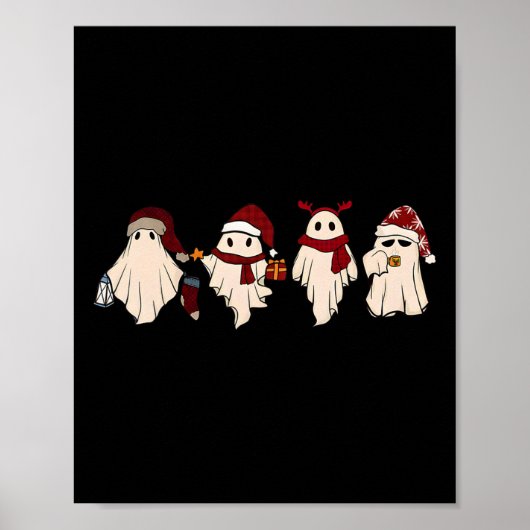 Retro Funny Ghost Santa Sat Schattigee kerstgeeste Poster (Voorkant)
