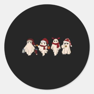 Retro Funny Ghost Santa Sat Schattigee kerstgeeste Ronde Sticker