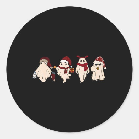 Retro Funny Ghost Santa Sat Schattigee kerstgeeste Ronde Sticker (Voorkant)
