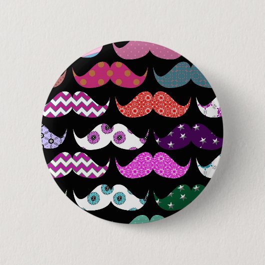 Retro Funny Girly Mustache Mustache Pattern Ronde Button 5,7 Cm (Voorkant)
