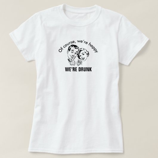 Retro Funny Happy Drink Couple Basic T-Shirt (Design voorkant)