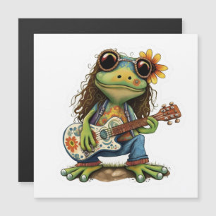 Retro Funny Hippie Frog Draag Glass Play Piano aan