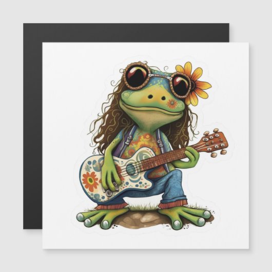 Retro Funny Hippie Frog Draag Glass Play Piano aan (Voorkant / Achterkant)