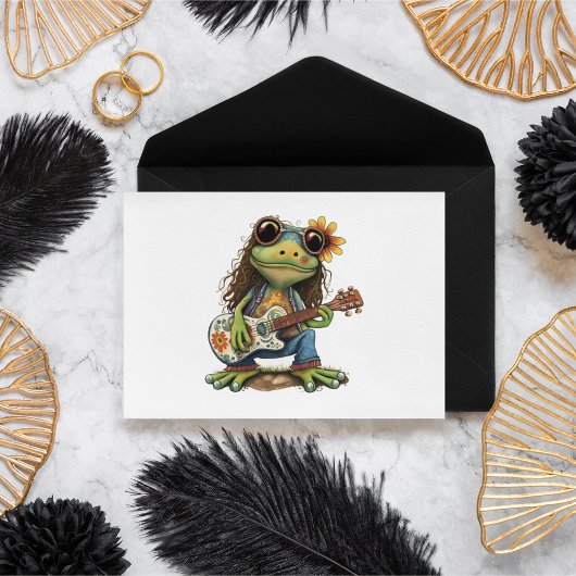 Retro Funny Hippie Frog Draag Glass Play Piano aan Briefkaart