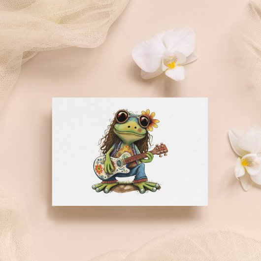 Retro Funny Hippie Frog Draag Glass Play Piano aan Briefkaart
