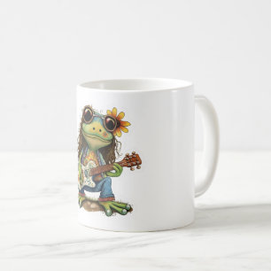 Retro Funny Hippie Frog Draag Glass Play Piano aan Koffiemok